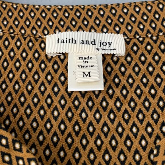 Faith and Joy Womens Size Medium Mustard Navy Sleeveless Boho Geometric Tank Top - Picture 3 of 6